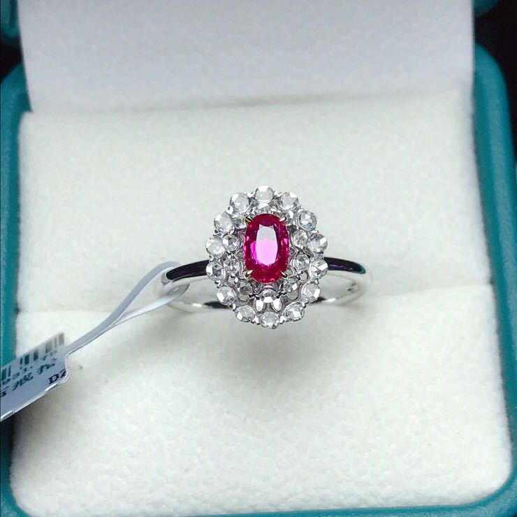 首饰首饰厂家 diy 18k金镶嵌天然无烧红宝石戒指 主石:0.