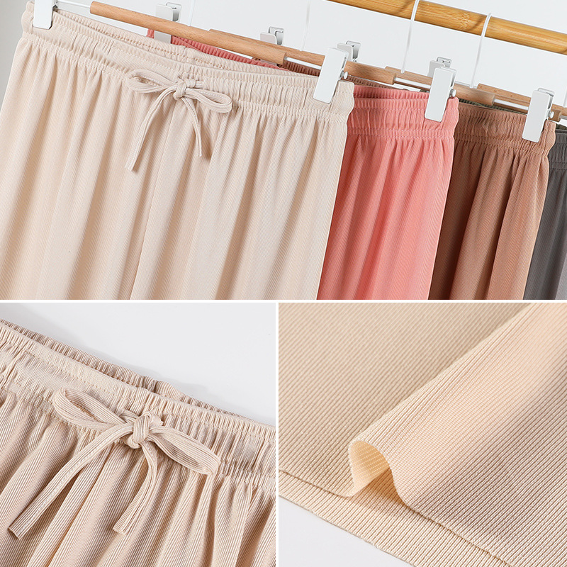 Ice Silk Wide-Leg Pants Women's Summer Thin High Waist Drooping Student Casual Pants Slimming Loose Straight Mop Pants