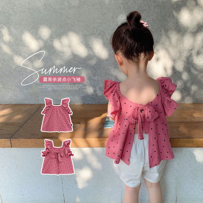 童装儿童夏季洋气波点后背蝴蝶结背心女宝宝甜美风小背心