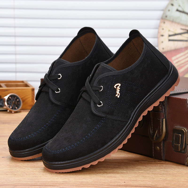 Old Beijing Cloth Shoes Men's Casual Shoes Autumn and Winter Lacing Fleece-lined Warm Dad Shoes Driving Cloth Shoes Non-Slip Cotton Shoes Beef Tendon