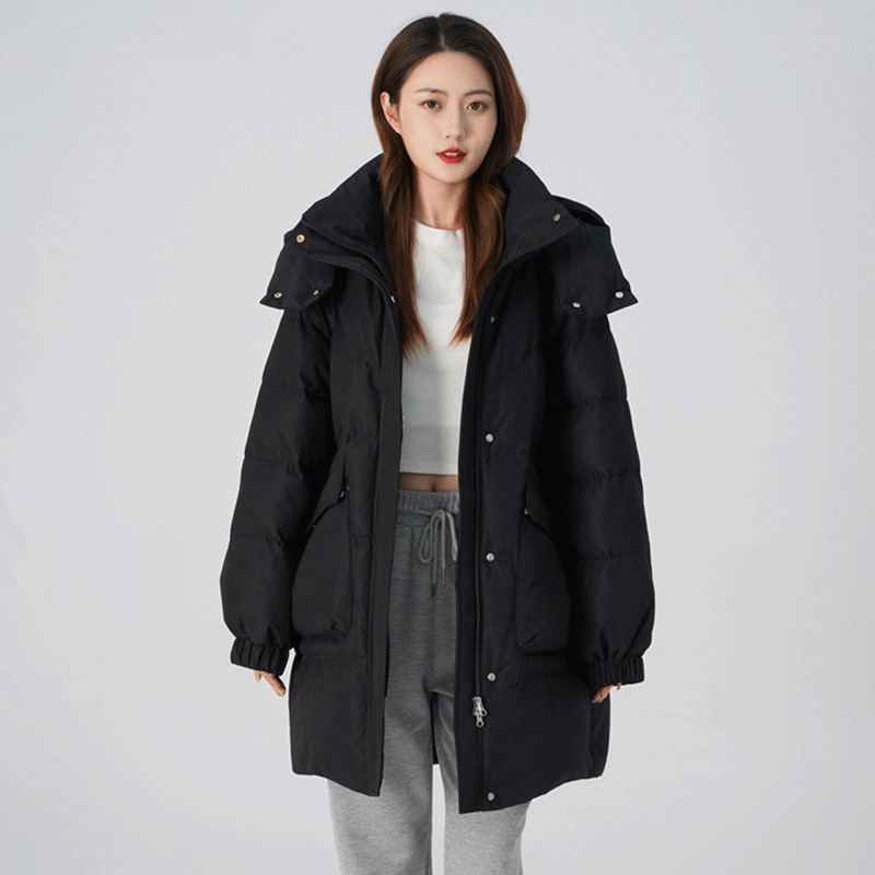 嘉兴平湖羽绒服女款高端女中长款韩版工装冬季外套羽绒服冬装批发