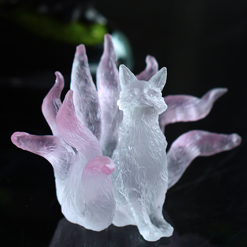 九尾琉璃狐狸坐像凤九小狐狸居家茶室茶席桌面装饰中式摆件工艺品