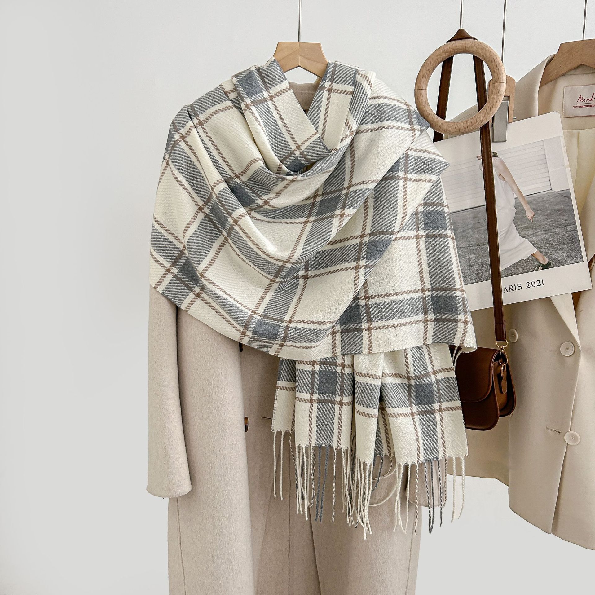 high-grade korean style new plaid all-matching scarf women‘s soft warm thick shawl autumn and winter travel cold-proof scarf