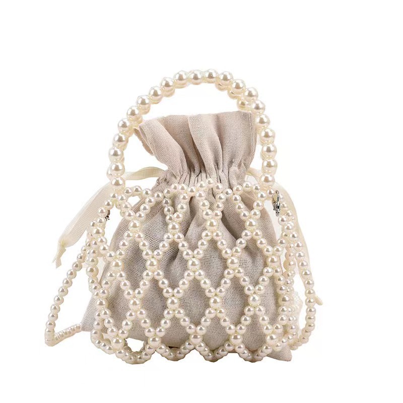 Summer Vintage Knot Beaded Girl Heart Pearl Bag French Personality Hollow out Fashion Women's Bag Shoulder Crossbody Bag women bag