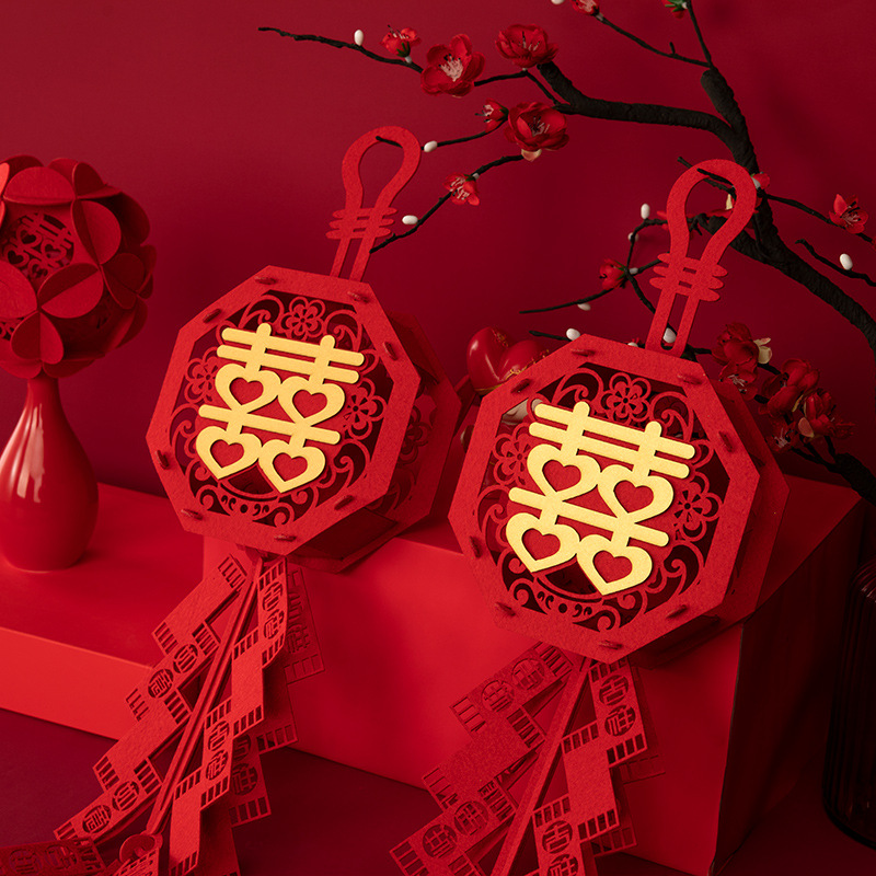 婚房挂件新房装饰门立体结婚大门喜字客厅墙上吊挂喜字鞭炮一套