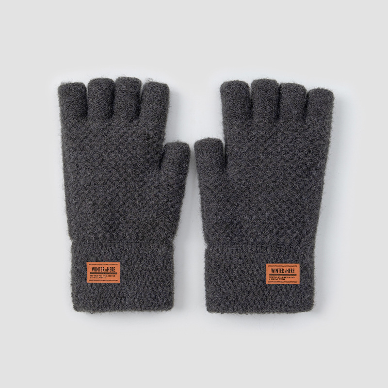 Half-Finger Riding Gloves Male Student Autumn and Winter Wool Knitted plus Fluff Warm-Keeping and Cold-Proof Cycling Open Finger Touch Screen Wholesale