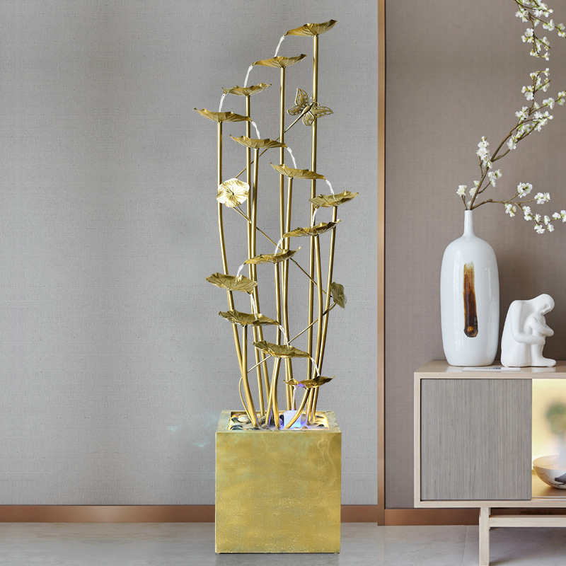 简约现代铁艺流水喷泉招财摆件轻奢客厅电视柜落地装饰品乔迁送礼