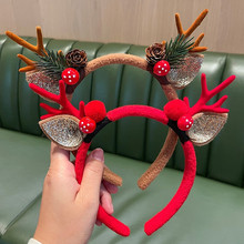 新款鹿角圣诞发箍批发发光聚会派对麋鹿白球铃铛圣诞节发饰头箍