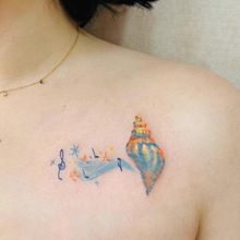 梦幻海螺卡通纹身贴花月少女之诗油画棒日落月亮海浪锁骨纹身贴