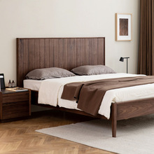 定制北欧全实木床1.8米黑胡桃木实木床主卧2米床高靠背日式大床