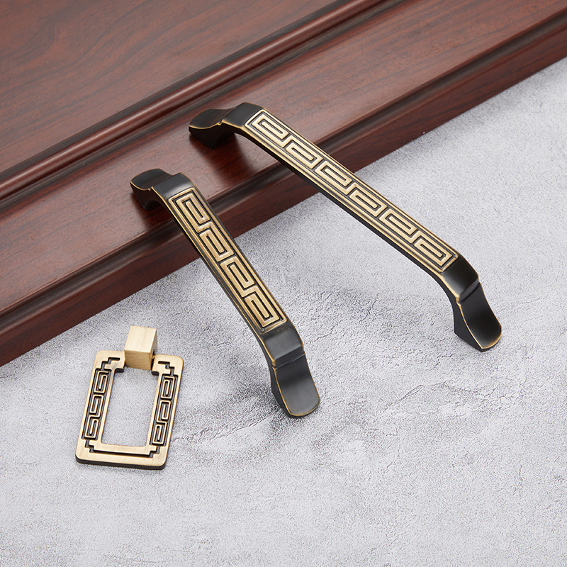 新中式衣柜门纯铜拉手全铜仿古单孔北欧金色拉手黄铜轻奢抽屉把手