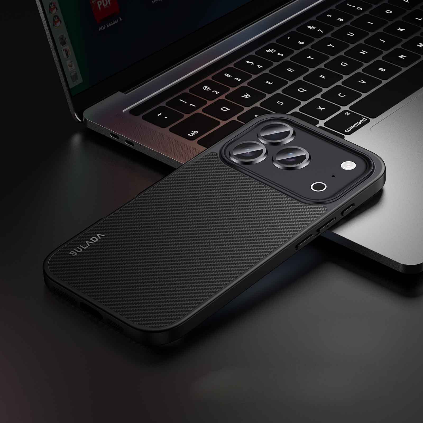 SULADA适用苹果15ProMax肤感碳纤纹iP16手机壳iPhone17磁吸保护套