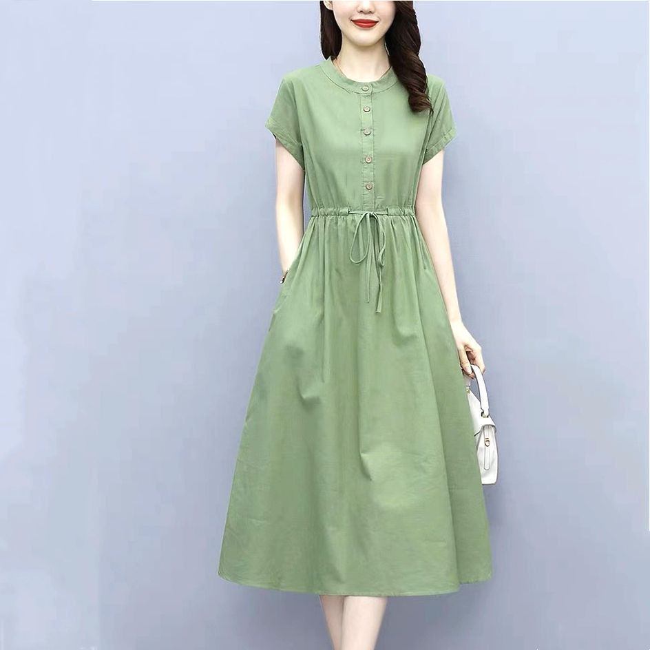 2023 Summer New Elegant Cotton and Linen Dress for Women Korean Style Slim Youthful Slimming Mid-Length Lady Style Dress