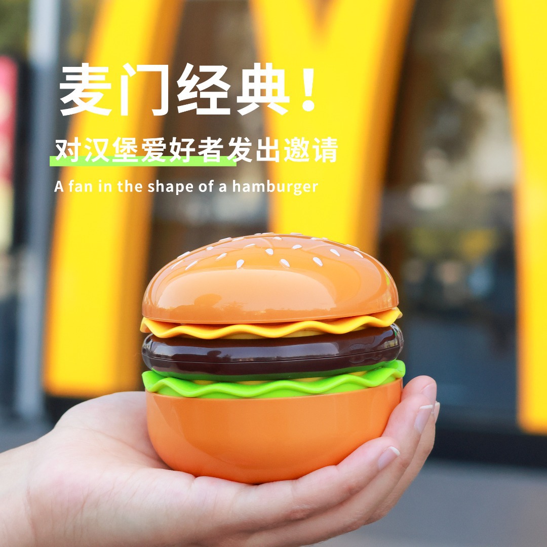 Hamburger Mini Fan with Mirror Three-Gear Wind Foldable Usb Charging Summer Student Portable Electric Fan