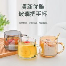 高颜值茶色玻璃杯办公室带把手泡茶杯ins冷萃果汁牛奶咖啡大肚杯