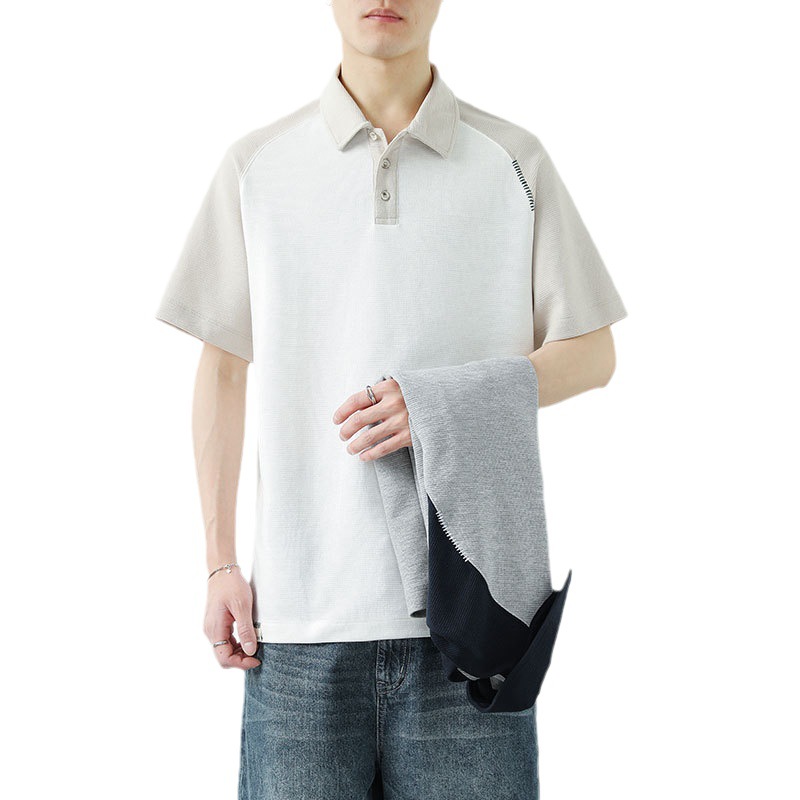 Summer New Polo Shirt Men's Short-Sleeved T-shirt Fashion Brand All-Matching Loose Color Matching Raglan Lapel Half Sleeve T-shirt