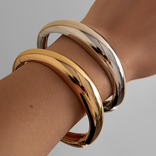 欧美跨境饰品时尚夸张金属圆弧素圈手镯bracelet宽面多层简约手环