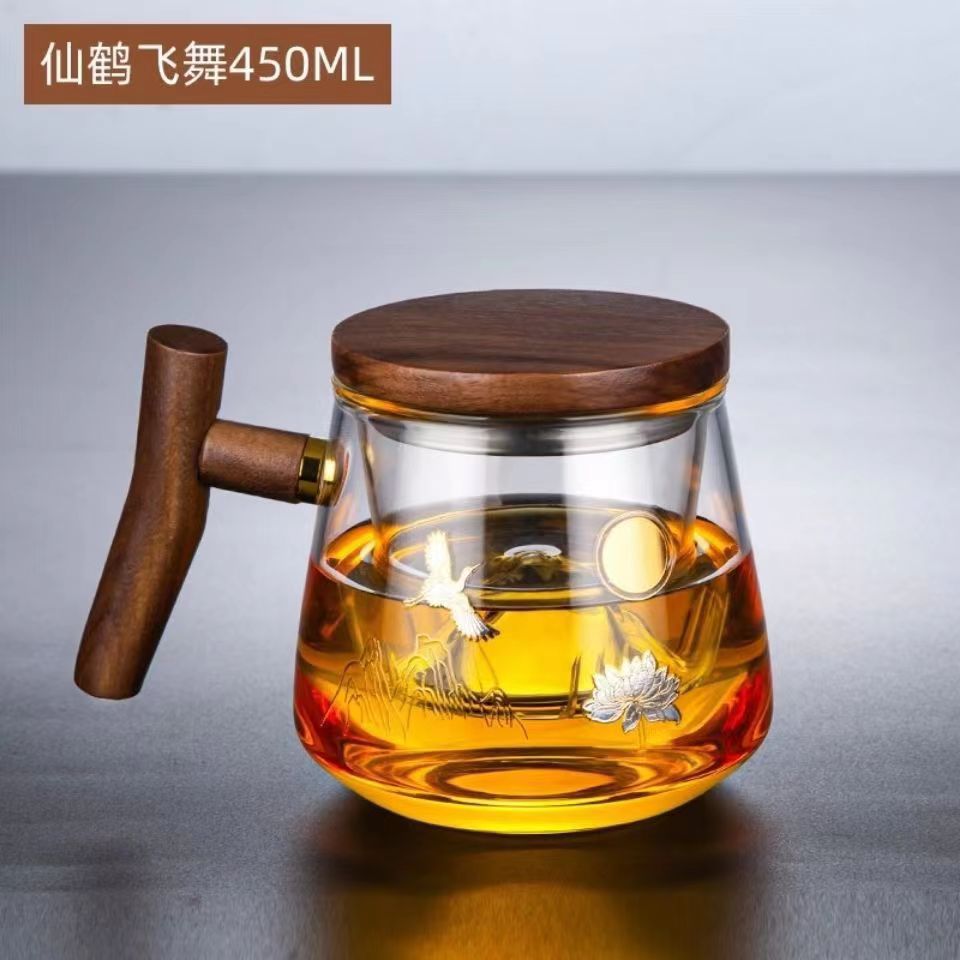 Tea Water Separation Bodhi Tea Cup Heat-Resistant Glass Crane Tea Cup Japanese Filter Tea Ceremony Cup Factory Supply