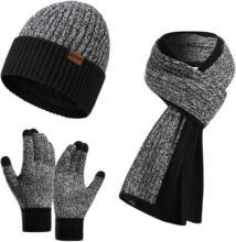 Warm Knitted Men's Scaves and Beanie Hat Gloves Set with Tou