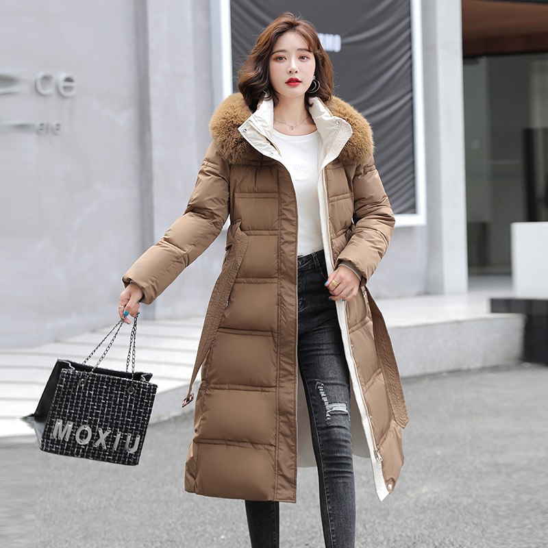Women's Cotton-Padded Coat Extended 2023 Winter Clothing New Women's Clothing Korean Style Belt Thickened Warm down Cotton Jacket Overknee Coat