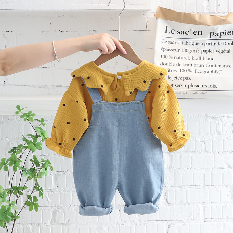 2024 Children Infant Live Broadcast New Supply Boys and Girls Long Sleeve Baby Denim Overalls Suit Fashion