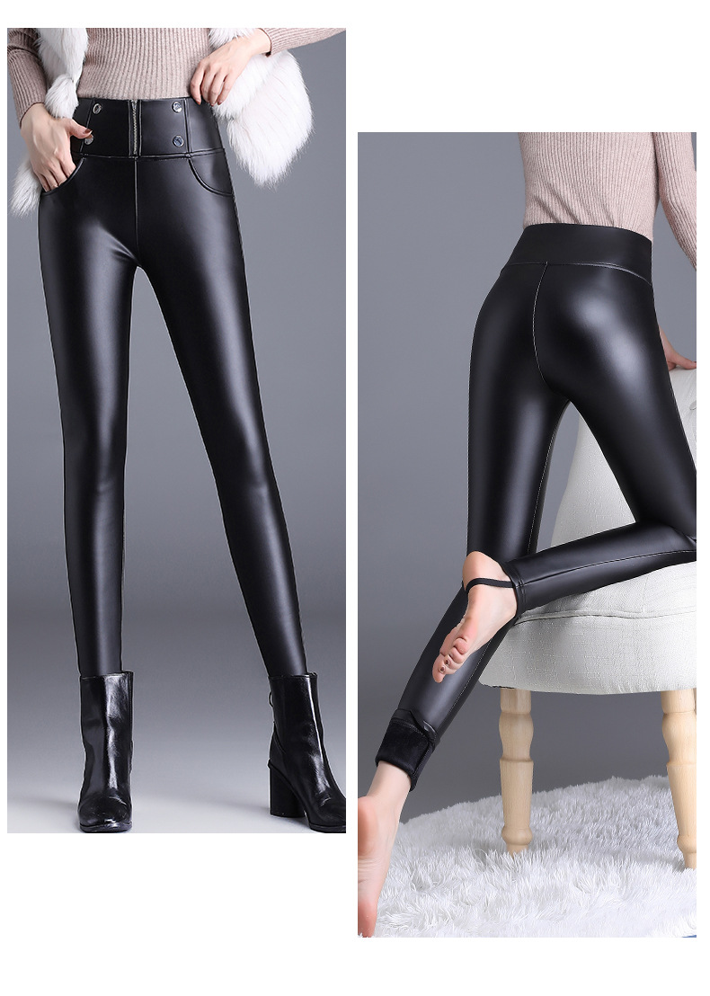 绵羊皮真皮皮裤女长裤高腰小脚弹力显瘦加绒加厚紧身打底皮裤子冬