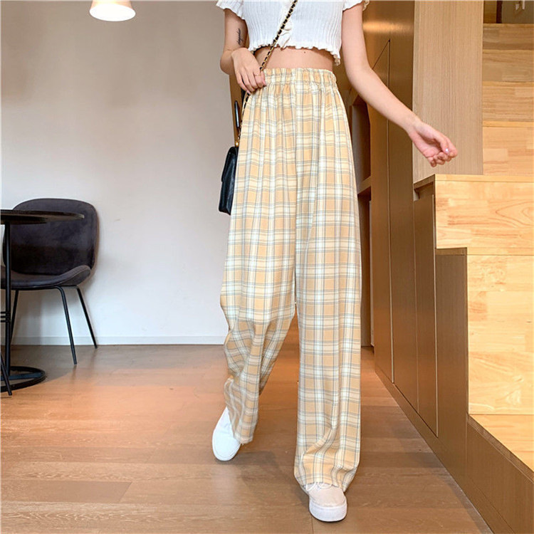 Plaid Pants Women's Summer Thin 2023 New High Waist Slimming and Straight Wide Leg Pants Loose Drooping Mopping Casual Pants