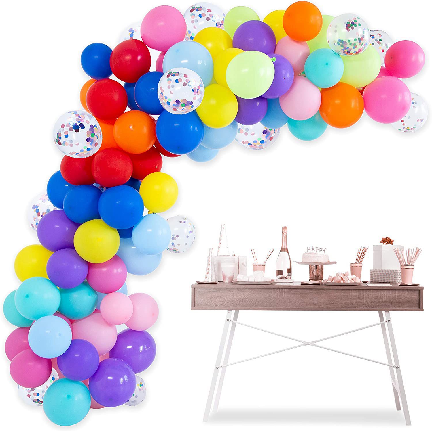 12寸彩色混色乳胶气球套装彩色亮片气球链宝宝生日婚礼纪念日装饰