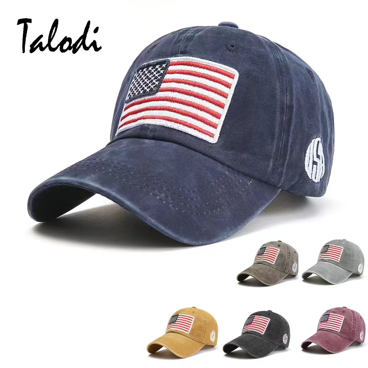 速卖通亚马逊跨境水洗棒球帽做旧刺绣字母鸭舌帽美国国旗男女帽子