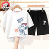 Chaopai Children's clothing wholesale Korean Edition CUHK pure cotton Short sleeved shorts leisure time motion Two piece set Summer wear girl suit