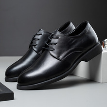 男鞋2023春季新款商务正装皮鞋办公室系带男士真皮德比鞋一件代发