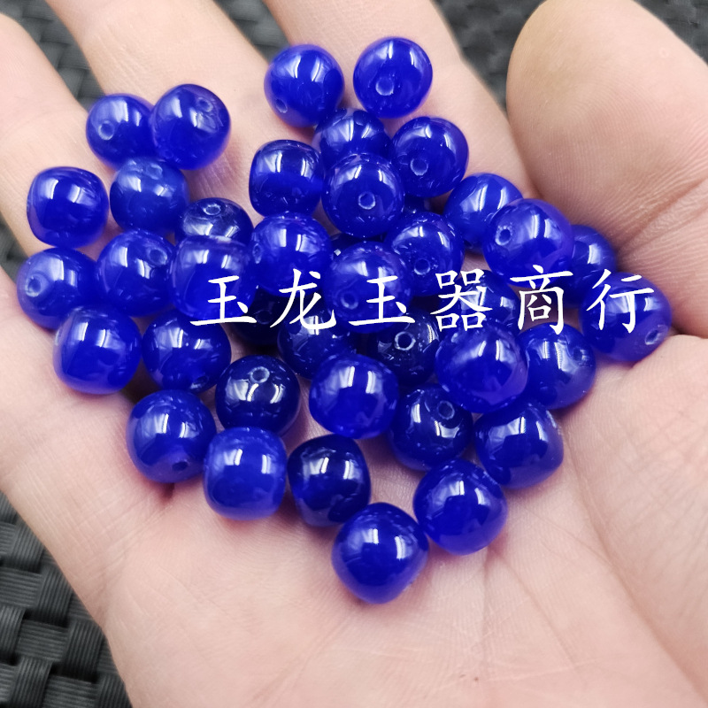 宝蓝色玛瑙老型珠玉石散珠蓝玉髓路路通手链项链饰品配件手工珠子