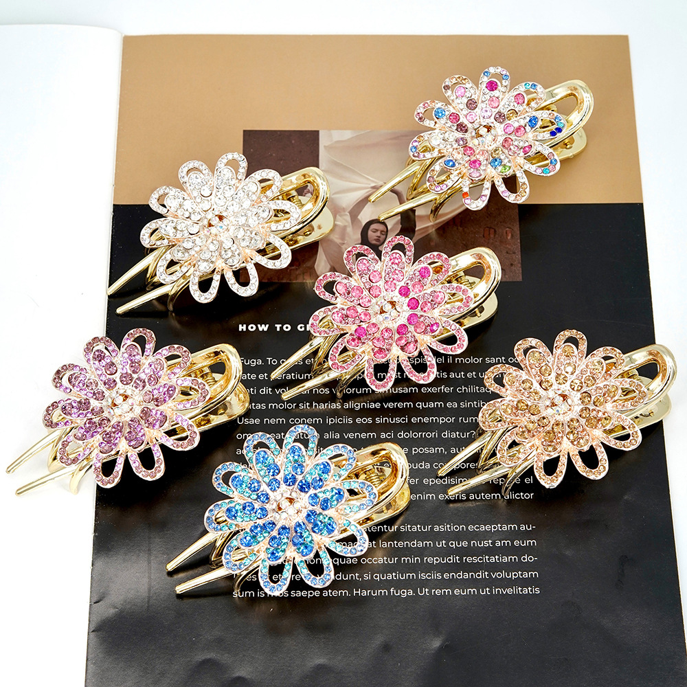 Flower Gripper Three-Tooth Clip Crystal Jewelry Rhinestone Hairpin Large Headdress Updo Hair Accessories Back Head Hairpin Wholesale