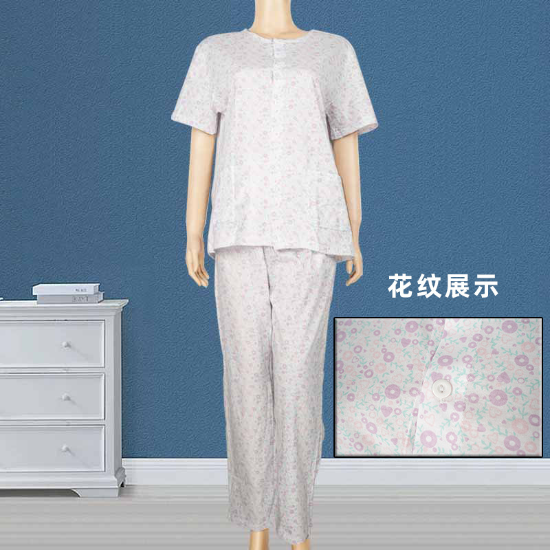 Middle-Aged and Elderly Summer Thin Printed Short-Sleeved Women's Undershirt Grandma Undershirt Pajamas Home Outerwear Sweater