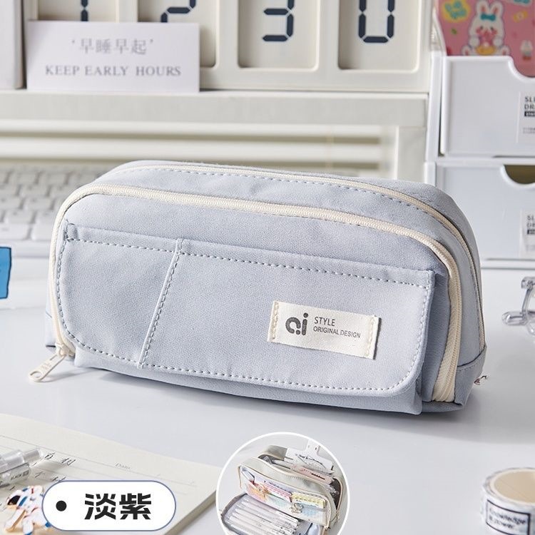 2024网红新款简约ins风笔棉布韩系耐脏多层学生文具盒初中生笔袋