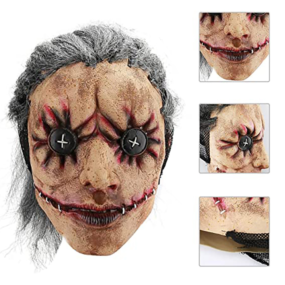万圣节滑稽小丑面具恐怖大嘴老奶奶乳胶头套缝线女巫面具