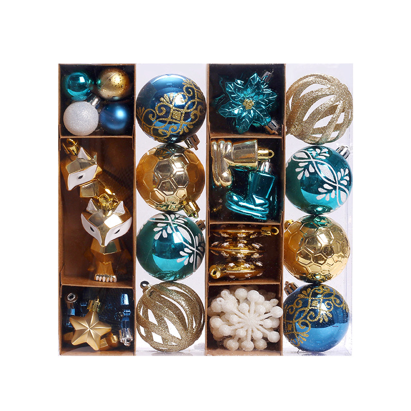 Cross-Border New Christmas Decorations 50 Blue Gold Painted Christmas Ball Set Christmas Tree Ornament Ball