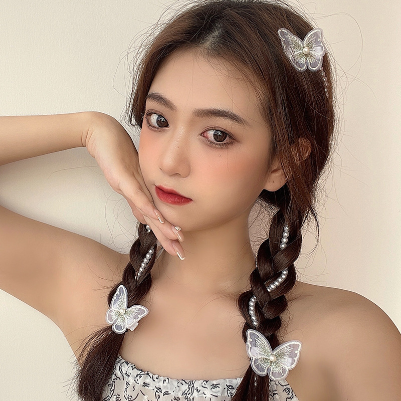 韩国甜美珍珠链编发发夹绑发发卡森系蝴蝶仙范头饰杨超越同款发饰