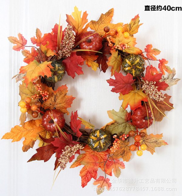 DSEN Manufacturers Supply Thanksgiving Harvest Halloween Supply Autumn Maple Leaf Pumpkin Willow Leaf Rattan Garland with Lights DIY