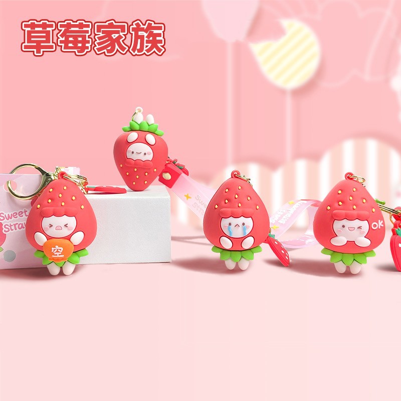 Genuine Creative Cartoon Strawberry Family Keychain Cute Strawberry Elf Key Chain South Bank Handbag Pendant Wholesale