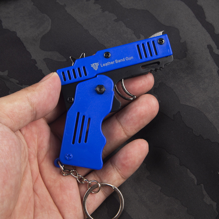 Folding All-Metal Mini Folding Keychain Rubber Band Gun Children's Gift Six Continuous Hair Rubber Band Cap Gun