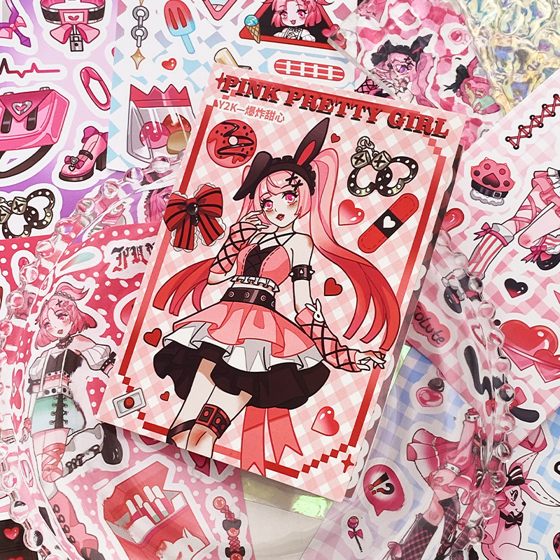20张甜酷风2少女人物贴纸本平替甜心女孩大咕卡手帐贴纸书