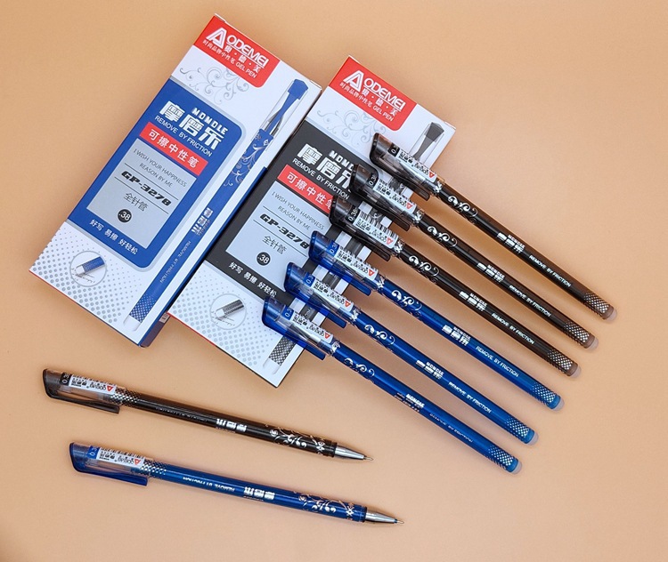 奥德美办公商务学生可擦笔作业笔透明芯可擦中性笔0.38mm针管批发