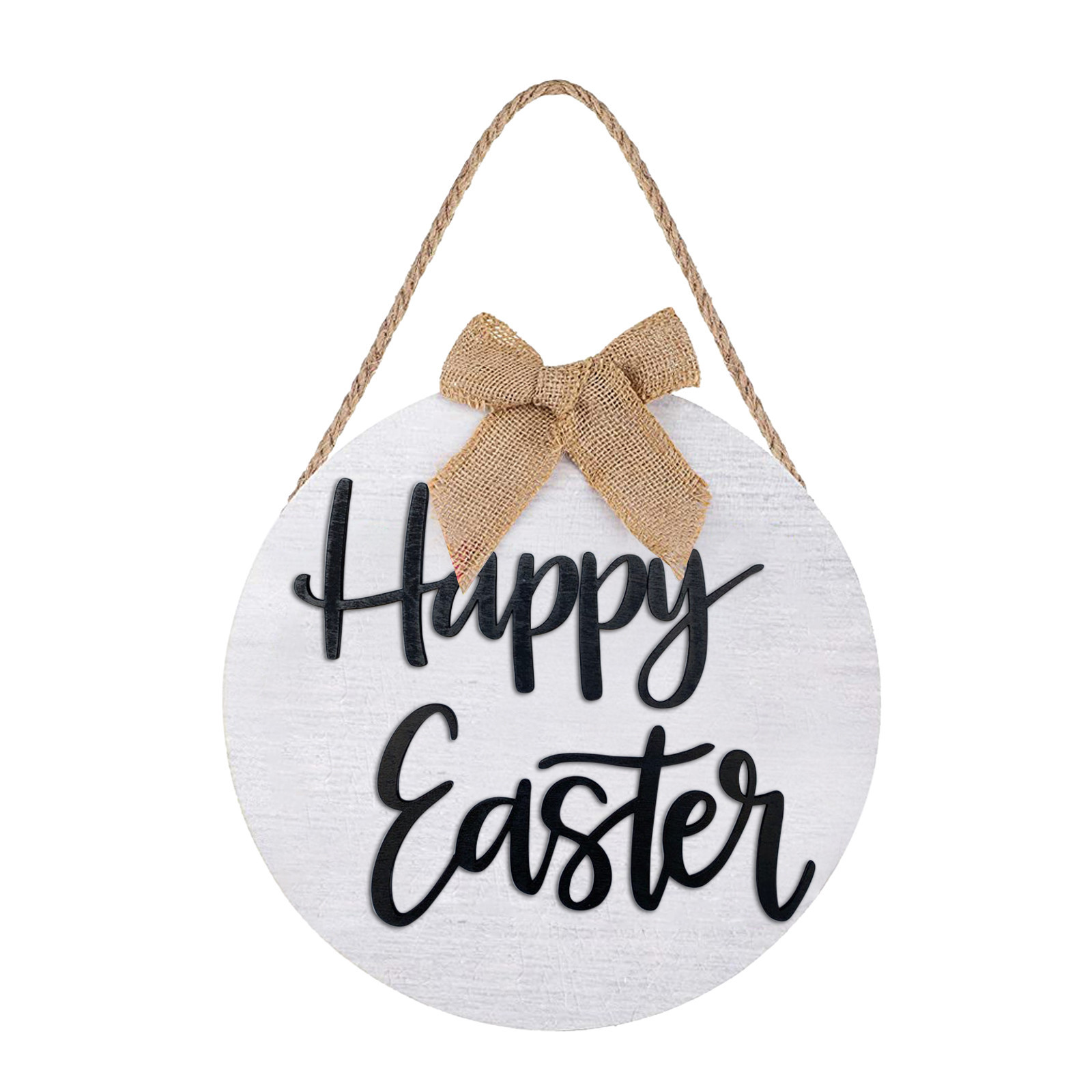 圆形木质挂牌门牌欢迎复活节蝴蝶结创意木牌 welcome挂牌