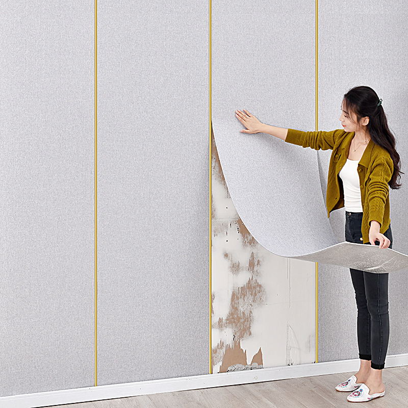 亚麻墙布自粘加厚墙贴床头软包墙板卧室壁纸墙面装饰电视背景墙纸