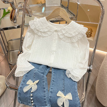 女童衬衫宝宝长袖2023春季儿童双层娃娃领衬衣女孩上衣韩版公主衫
