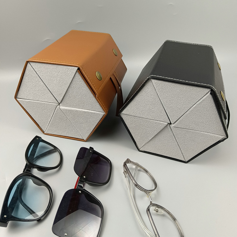 Handmade Leather Hexagonal Creative Glasses Case High Sense Sun Eyes Sunglasses Storage Box Glasses Case Customization