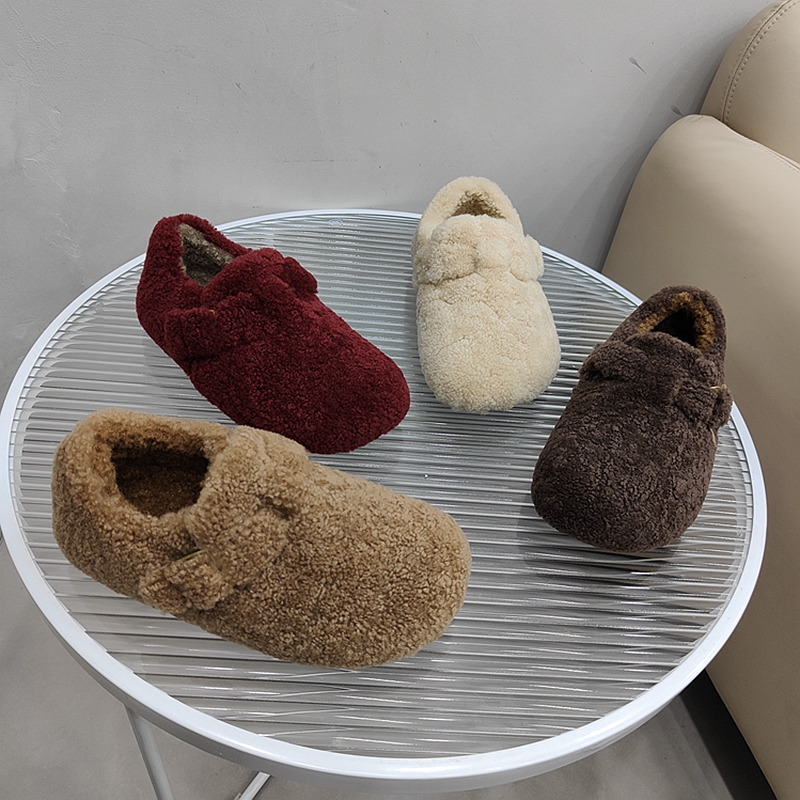 全羊毛加绒勃肯鞋女2024冬季新款平底大头低帮棉鞋时毛毛鞋潮款