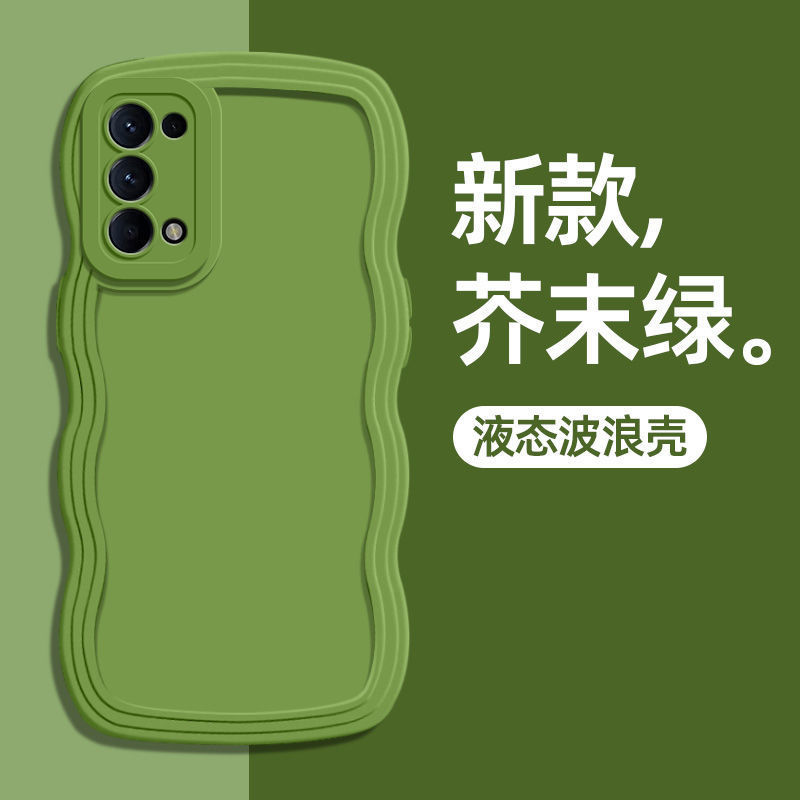 适用opporeno5k手机壳新款大波浪reno5pro液态硅胶保护套糖果色女