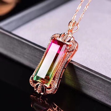 巴西天然彩虹西瓜碧玺吊坠项链原矿女款闺蜜礼物高档气质轻奢小众